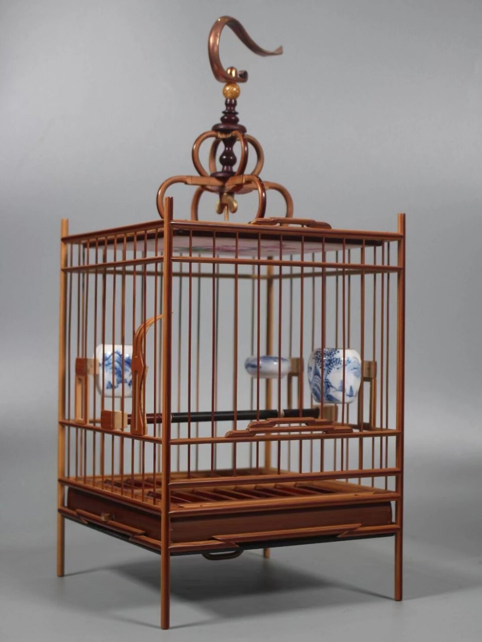 竹鸟笼 老楠竹圆柱腿斗四方绣眼笼 67川派精工 67宽17.5厘米.