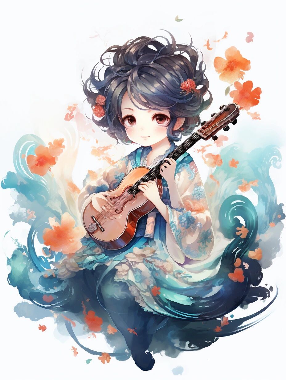 可可爱爱弹琴女孩