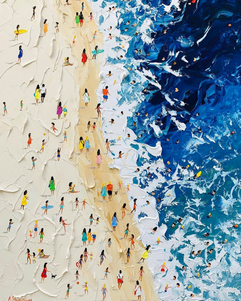 一起在夏天画一幅大海沙滩吧🏖️～ - 油画作品/风景画/简笔画