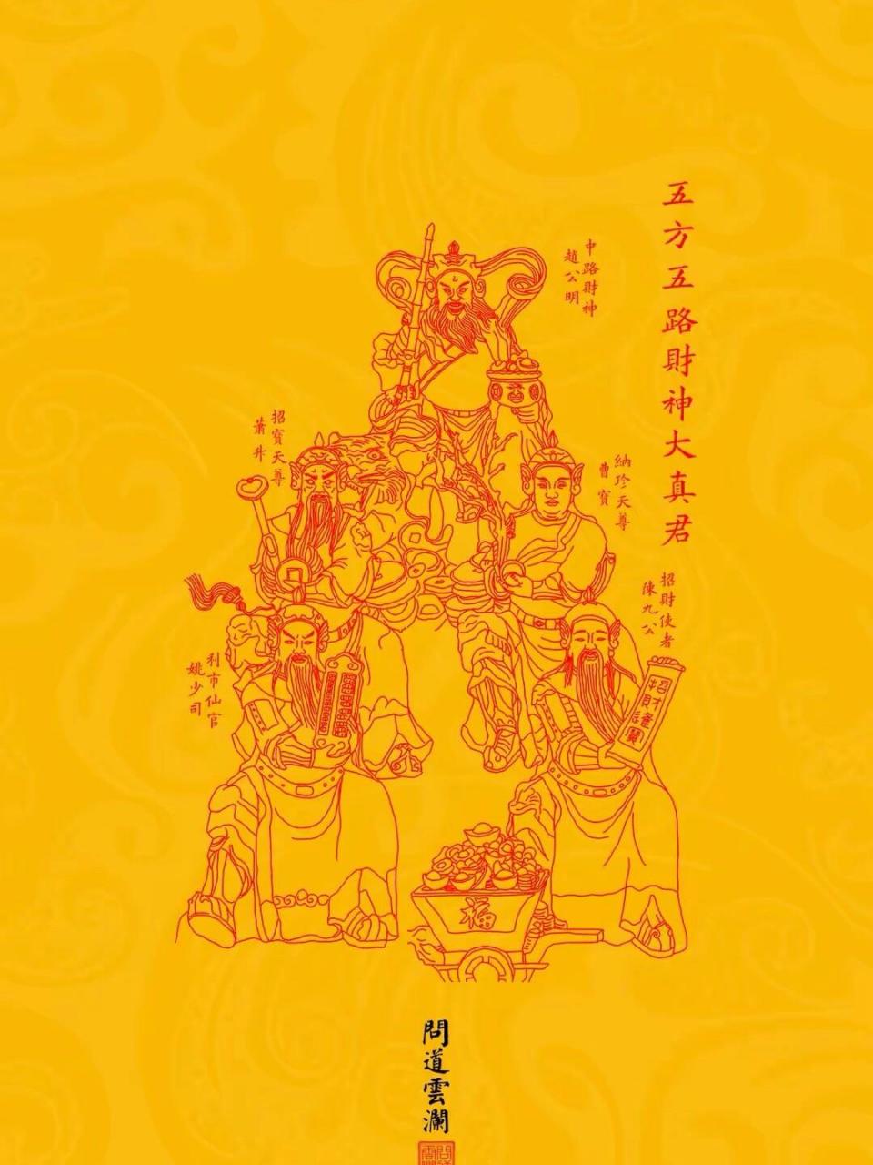原创国风高清手机壁纸——赵公明五方五路财神 《道藏》第三十卷