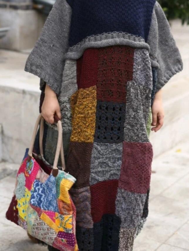 零头线随便拼的文艺复古手编毛衣大外套