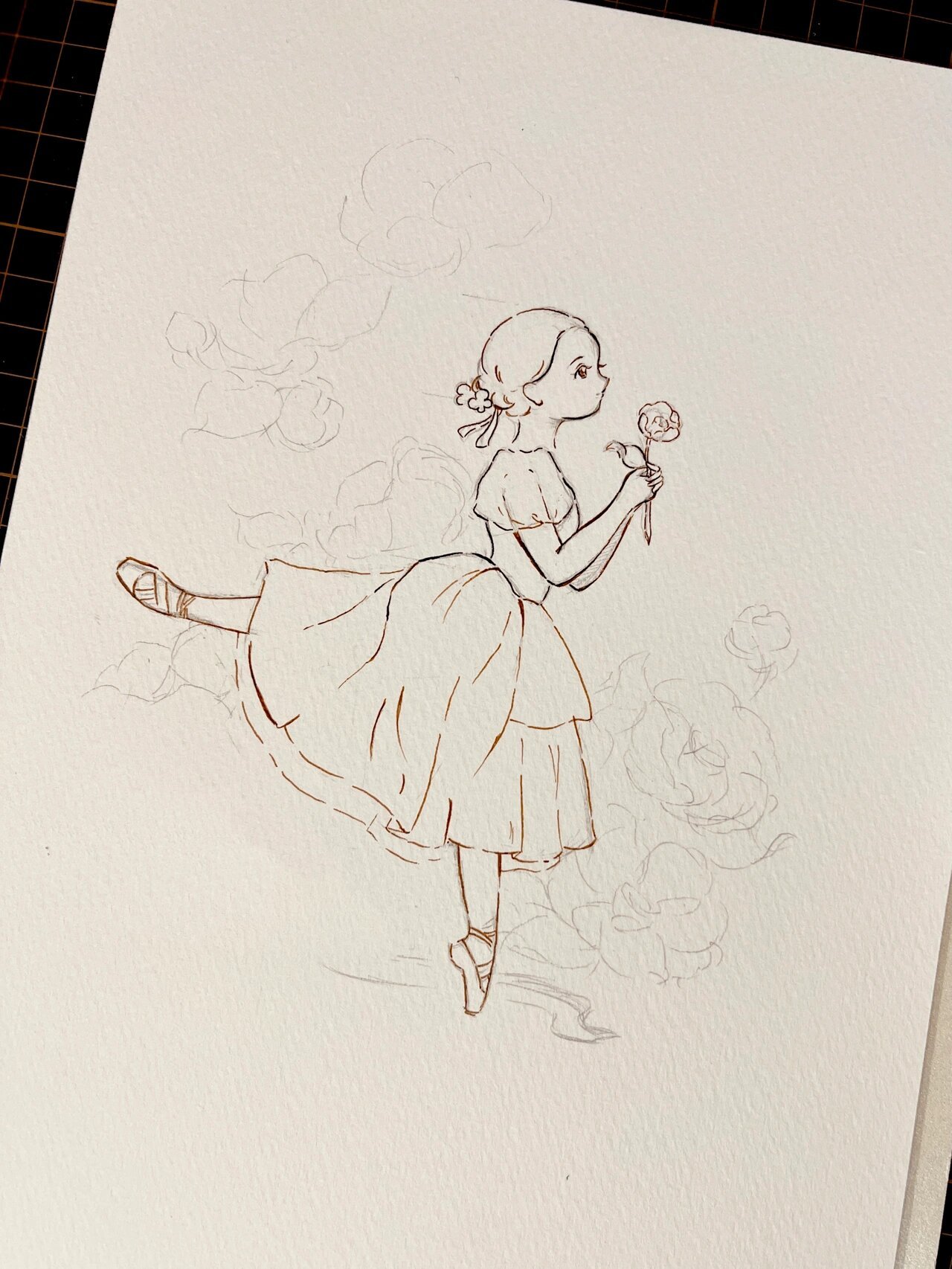 原创水彩芭蕾舞女孩插画