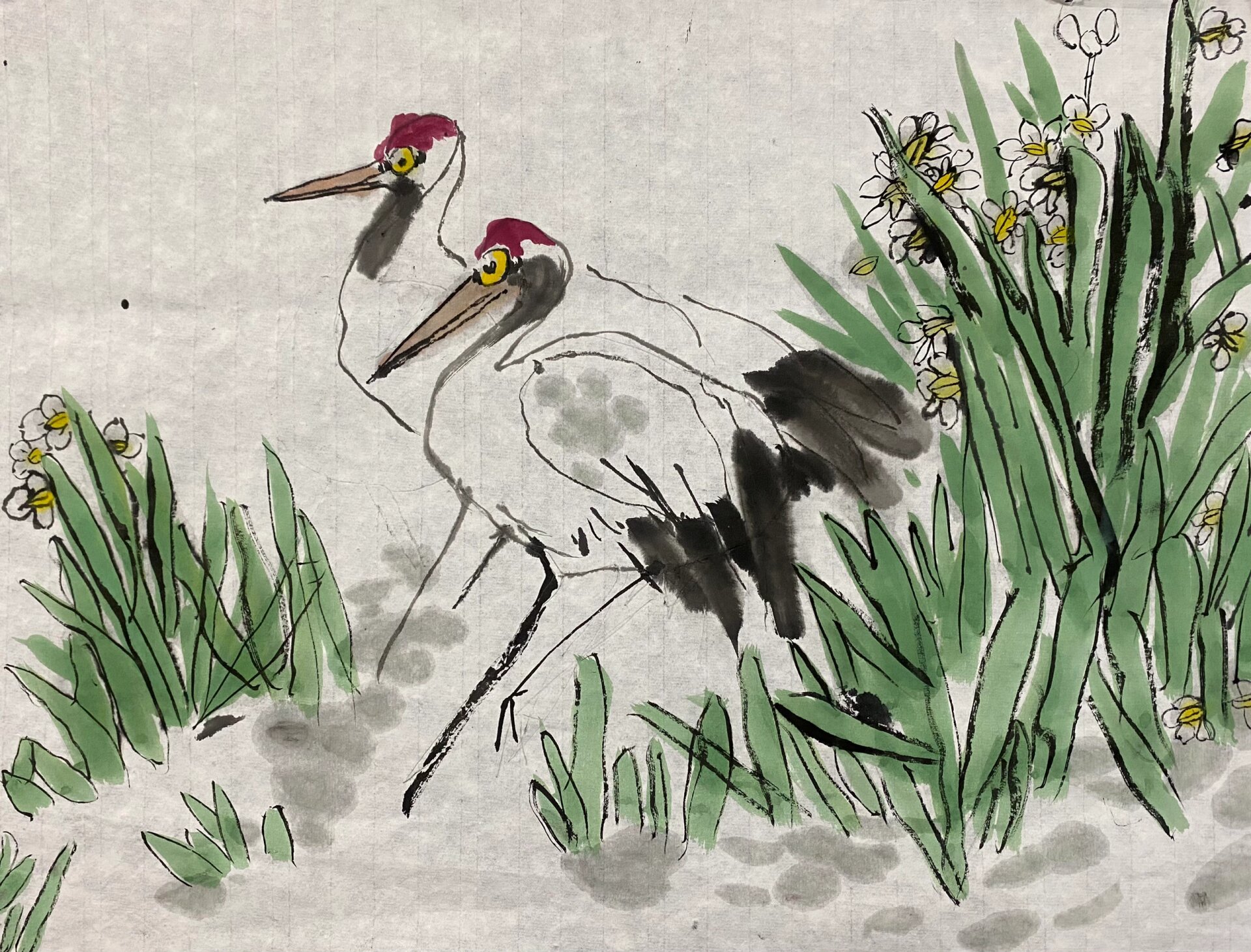 少儿国画|水仙丹顶鹤 幼儿园大班小朋友,别看她小,造型能力杠杠的,每