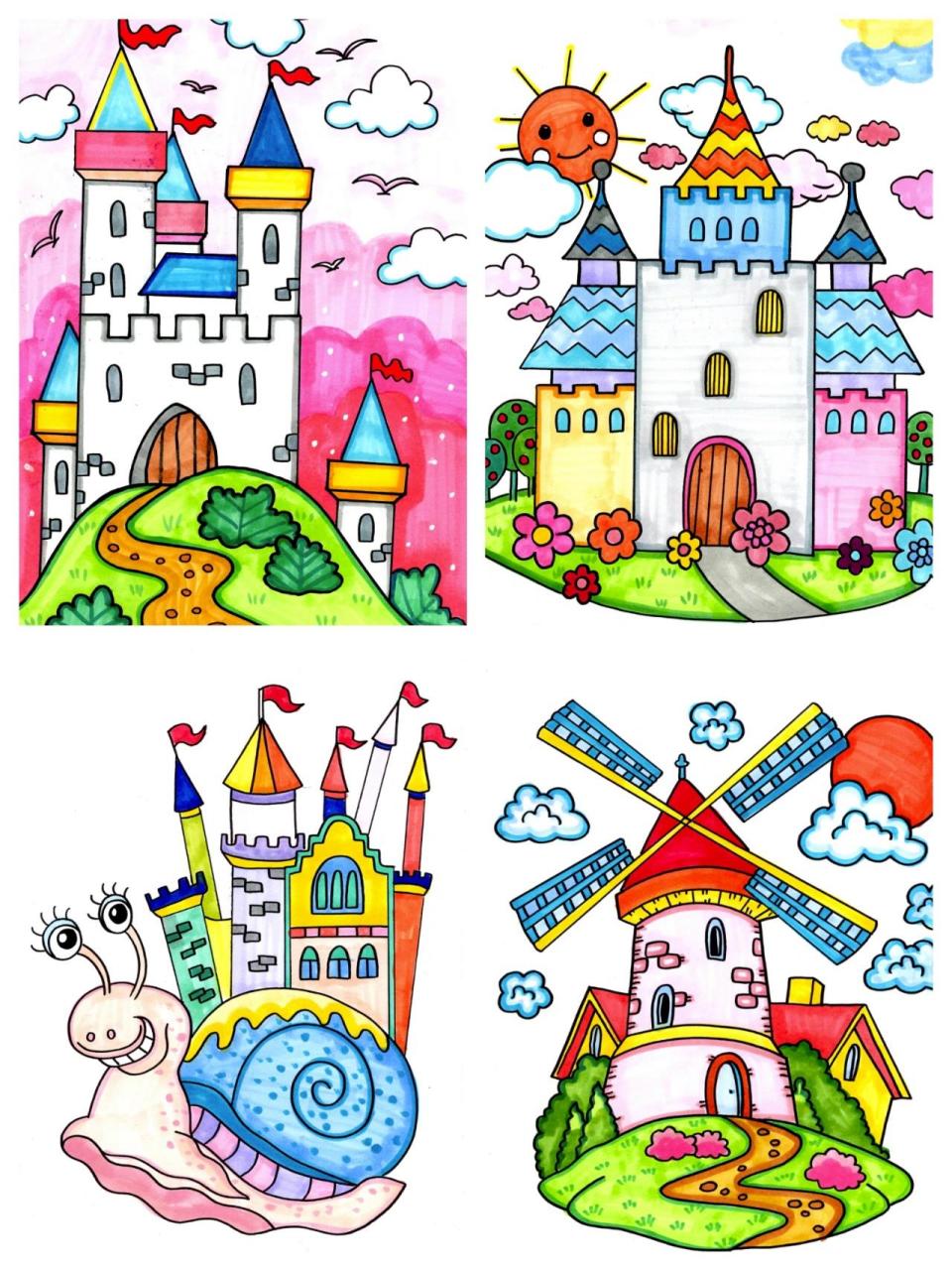 马克笔儿童画 城堡房子系列(附大图) 马克笔儿童画 城堡房子系列(附