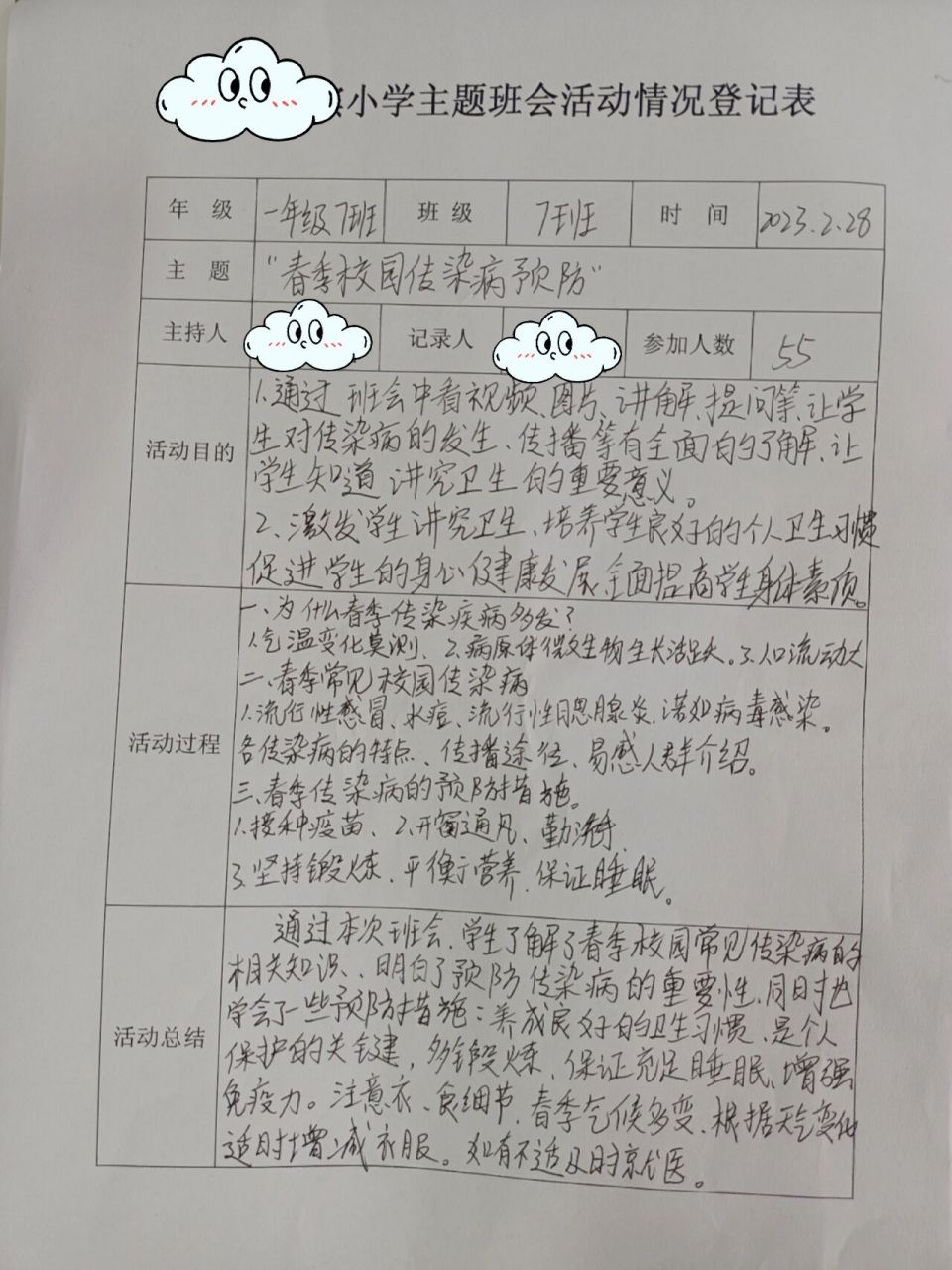 疫情防控班会记录模板图片