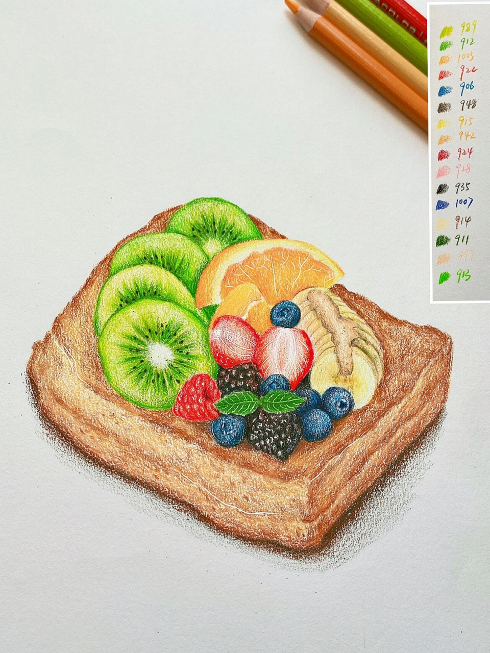 彩铅画美食 水果餐 过程图 美食遇见水果