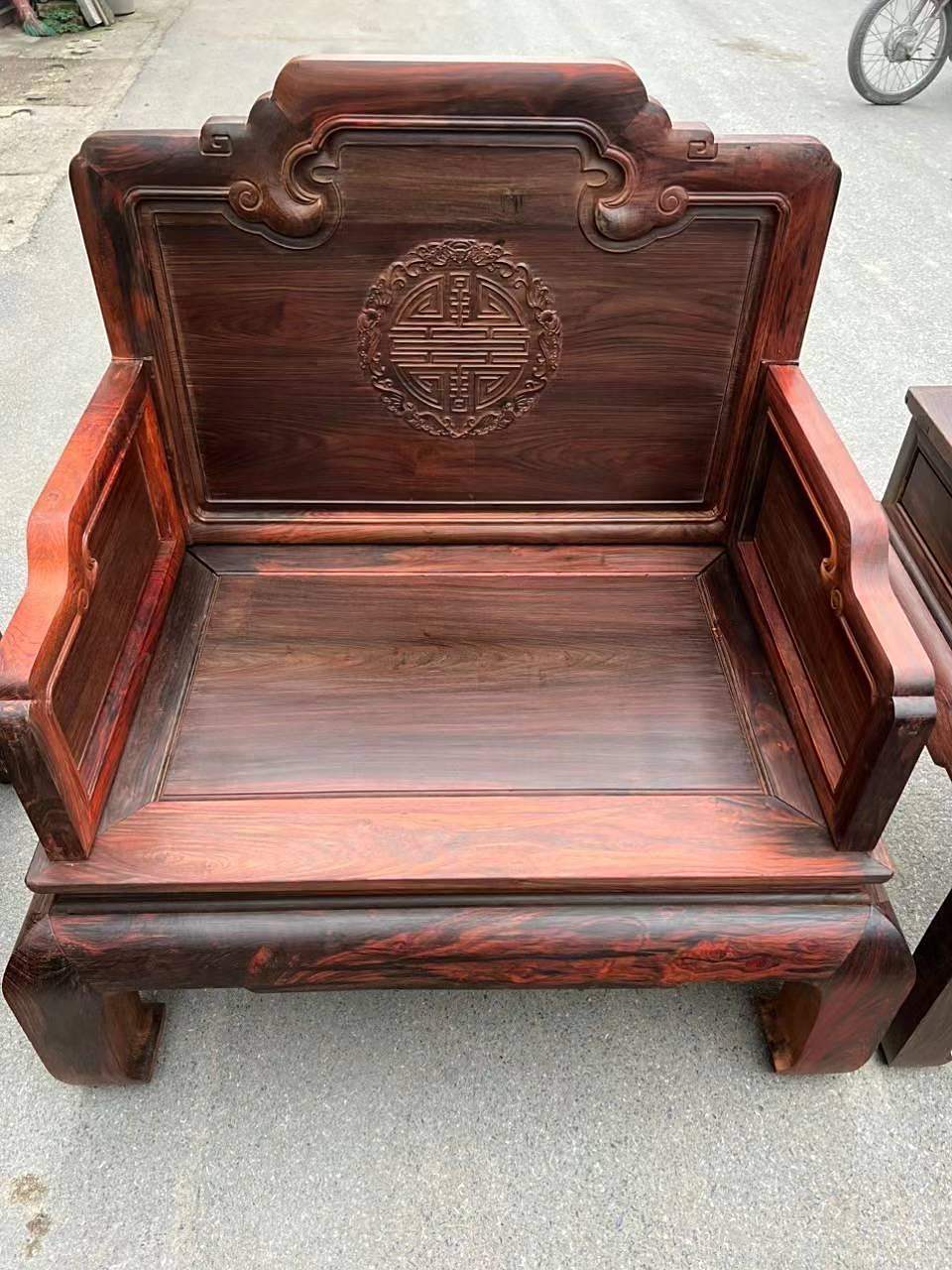 大红酸枝五福宝座沙发十件套