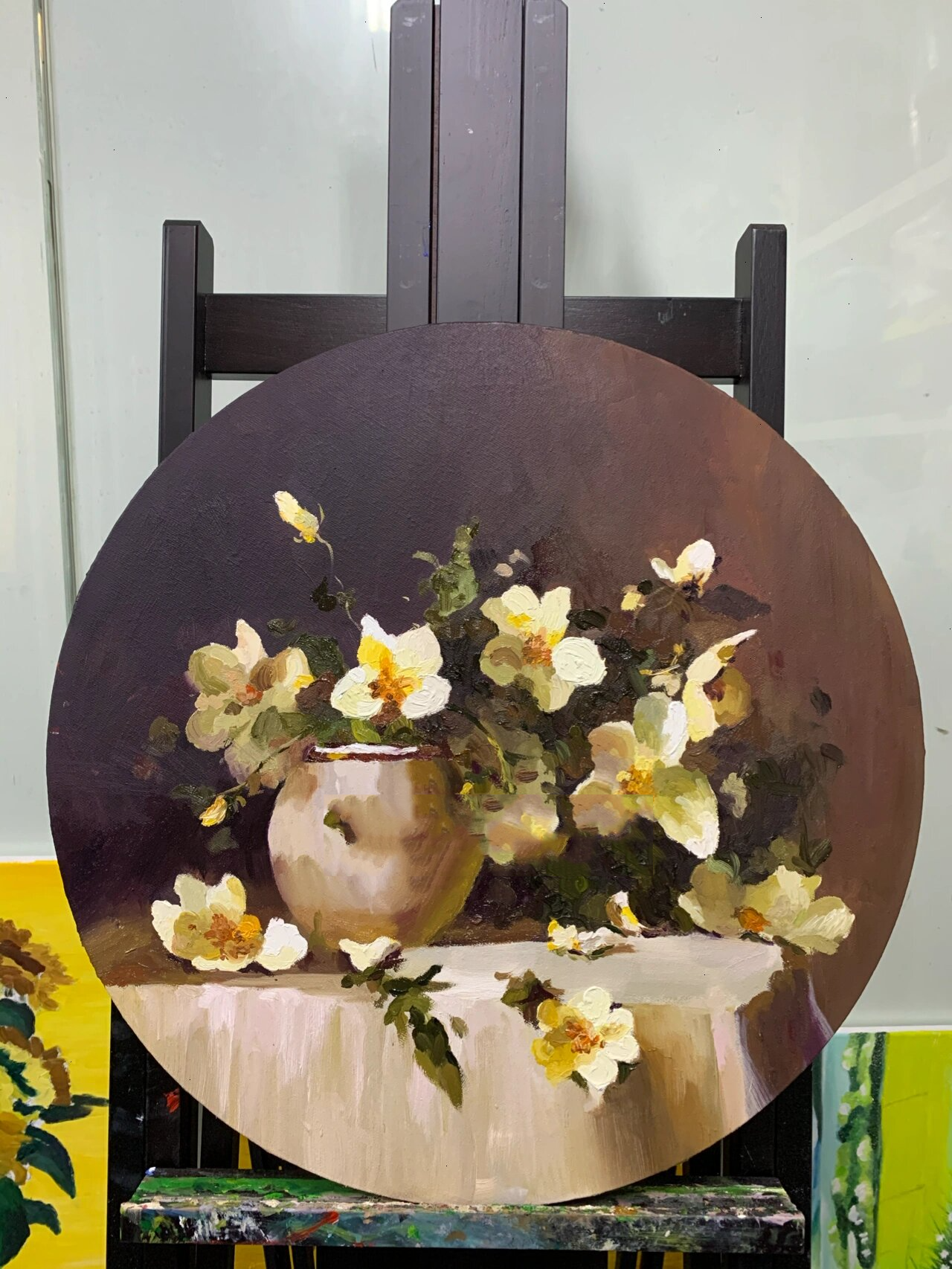 50cm直径圆形框/油画花卉💐六年级学生作品