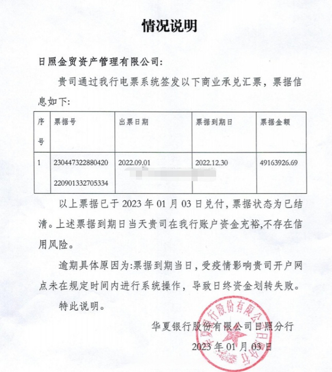 曝光台#【日照财金投资集团旗下金贸资产商票逾期4916万元】日前