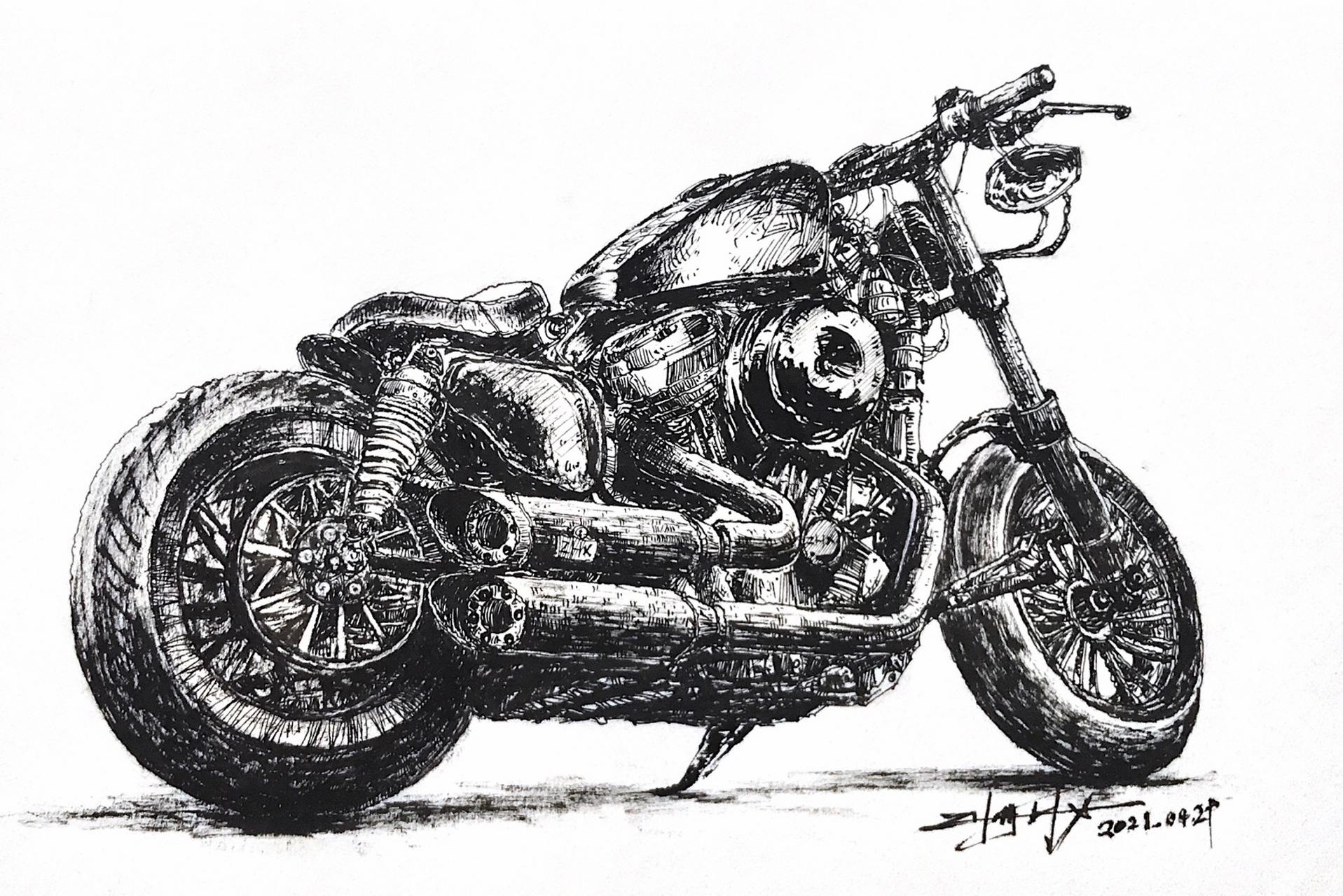 机车 | 钢笔速写 | 含步骤讲解76150429 ●这张图有点复杂,想起了