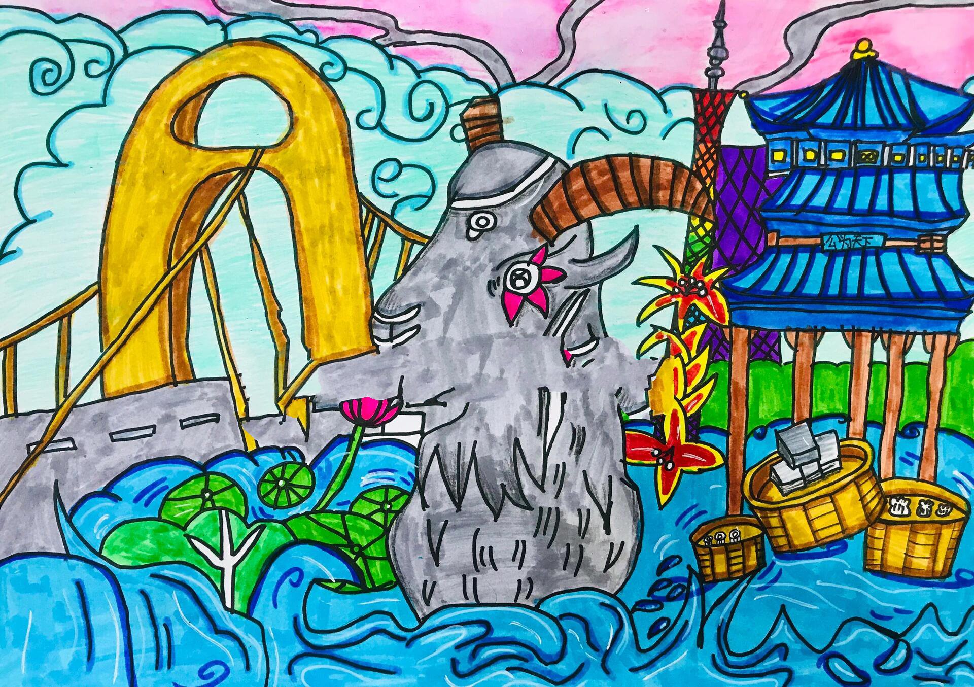 【绘画】学生作品画羊城绘画广州特色广州城市