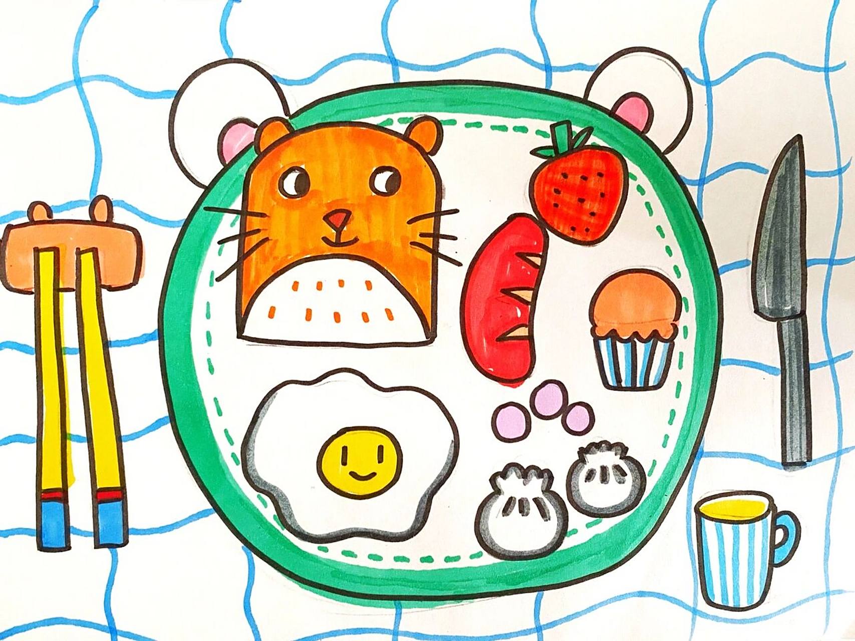 早餐儿童画 #马克笔# #卡通画# #儿童画# #创意儿童画# #儿童营养早餐