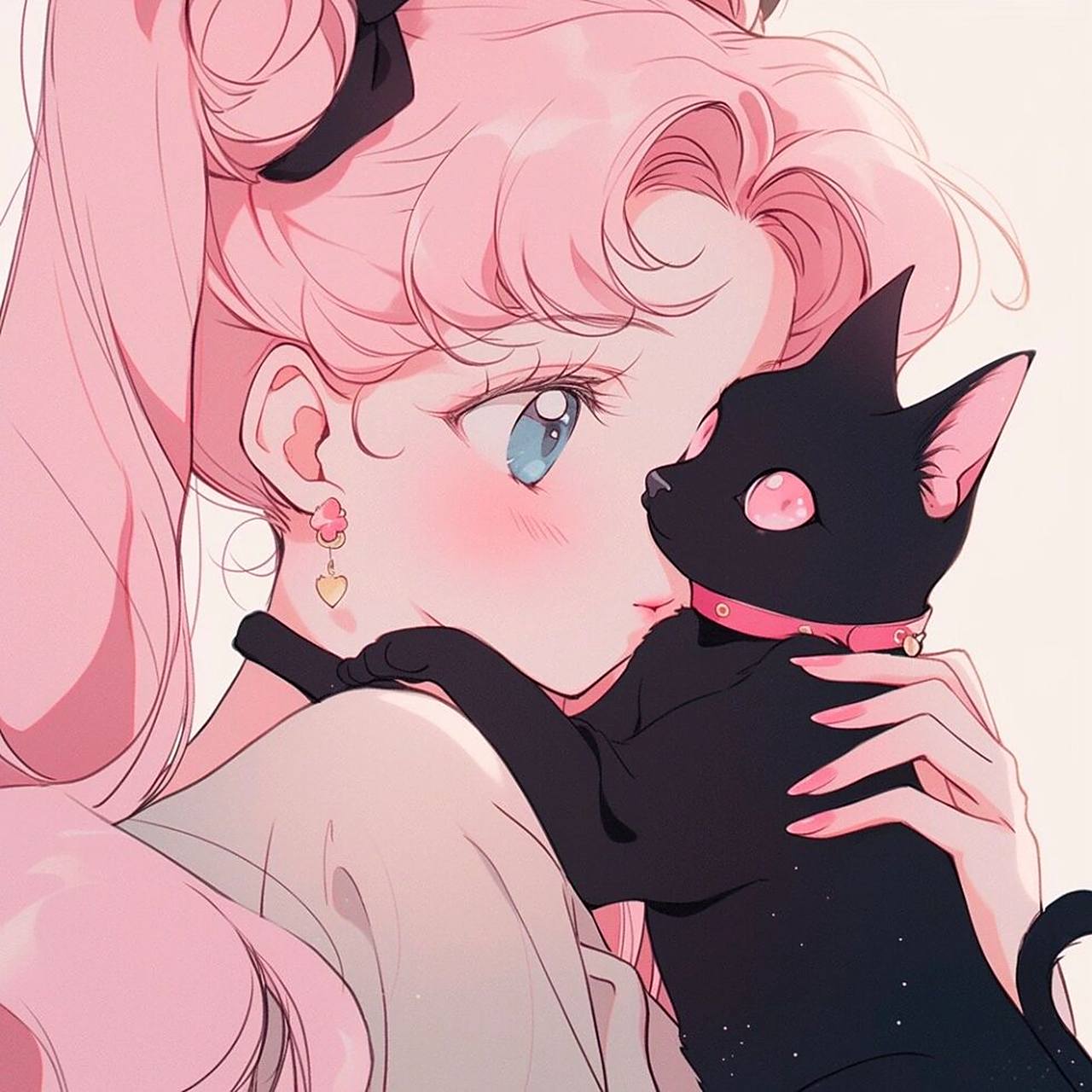 美少女和她的猫|复古女头|粉色系 由 绘图