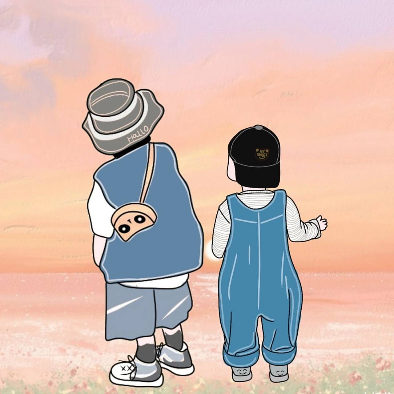 原创手绘兄妹兄弟姐妹姐弟头像背影可爱 是哥哥,是妹妹,是未来为彼此