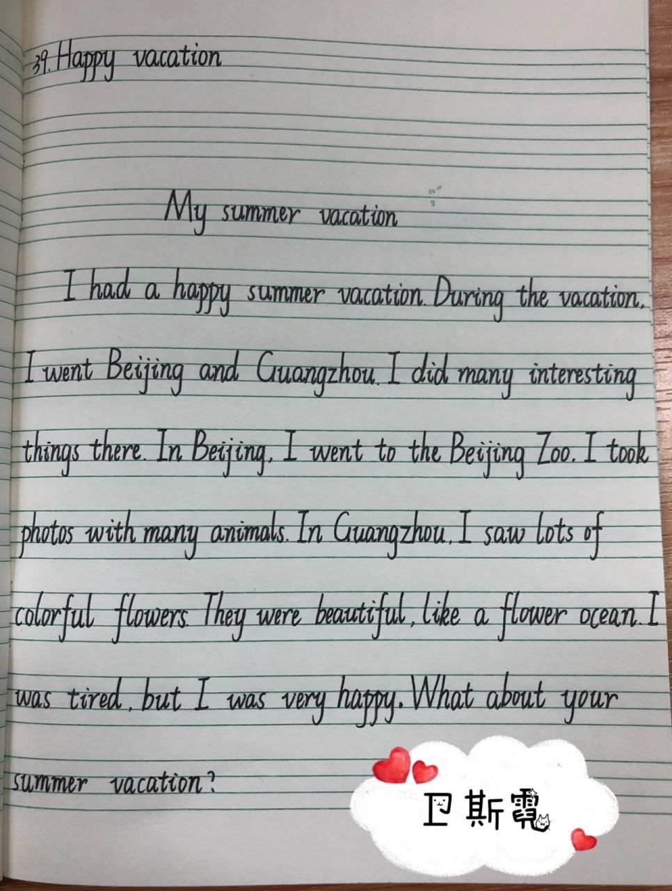 39.小学英语作文 my summer vacation