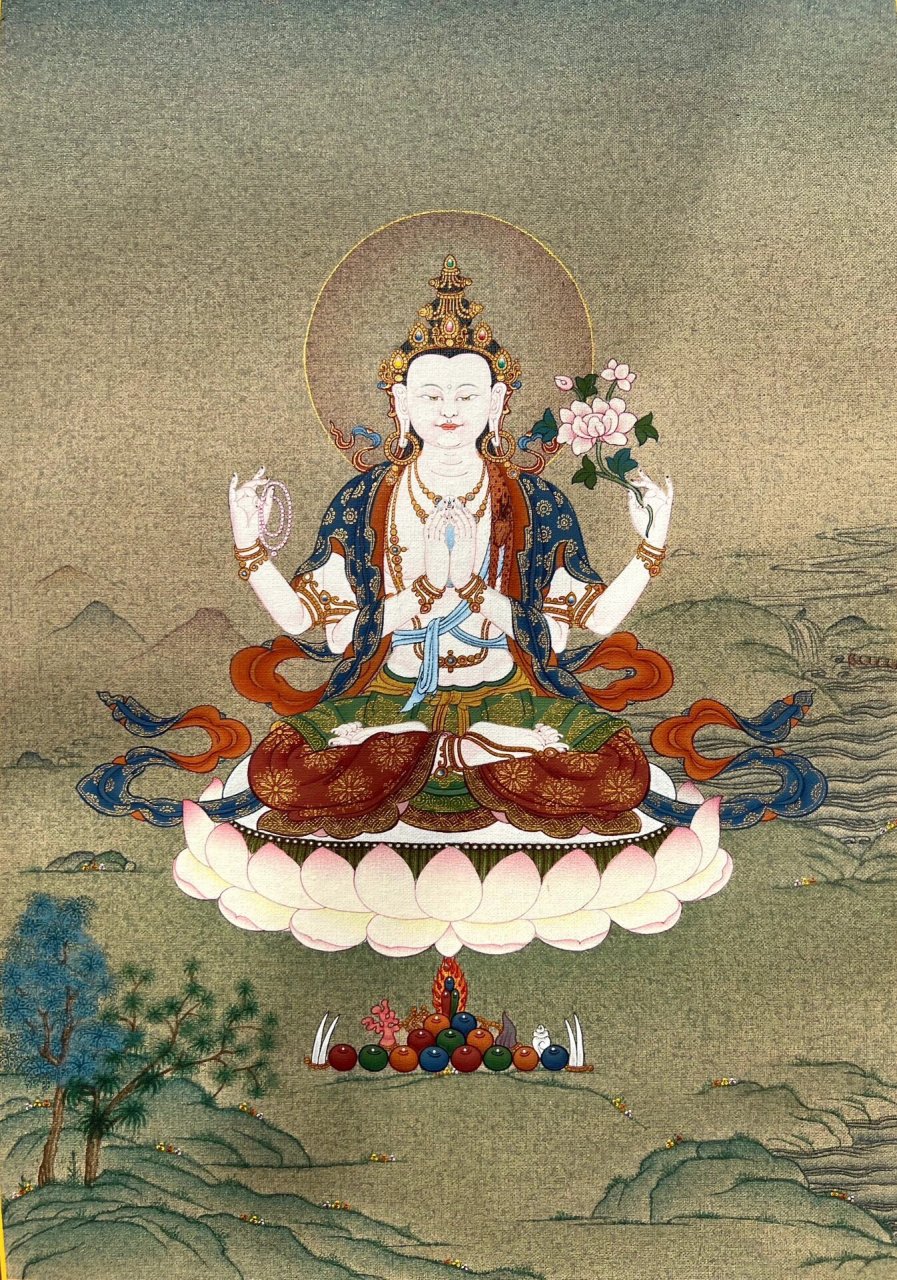 四臂观音 7815  宝贝名称 噶玛嘎孜画派【四臂观音】 画芯尺寸33