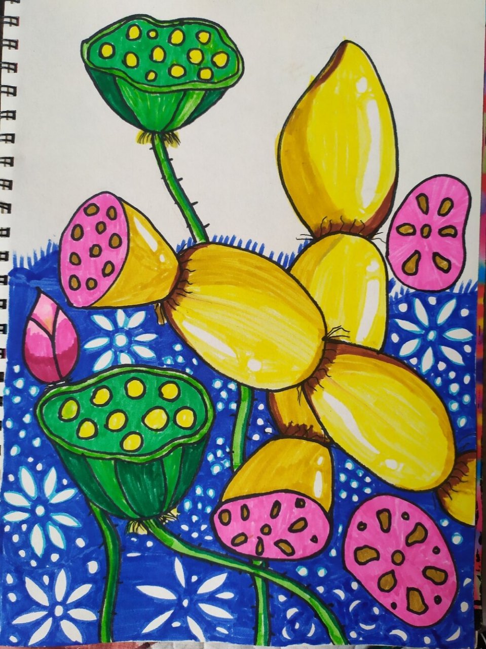 儿童创意画莲藕.