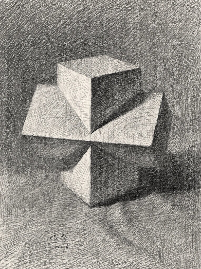 素描几何"十字架穿插体"带分析步骤完整示范