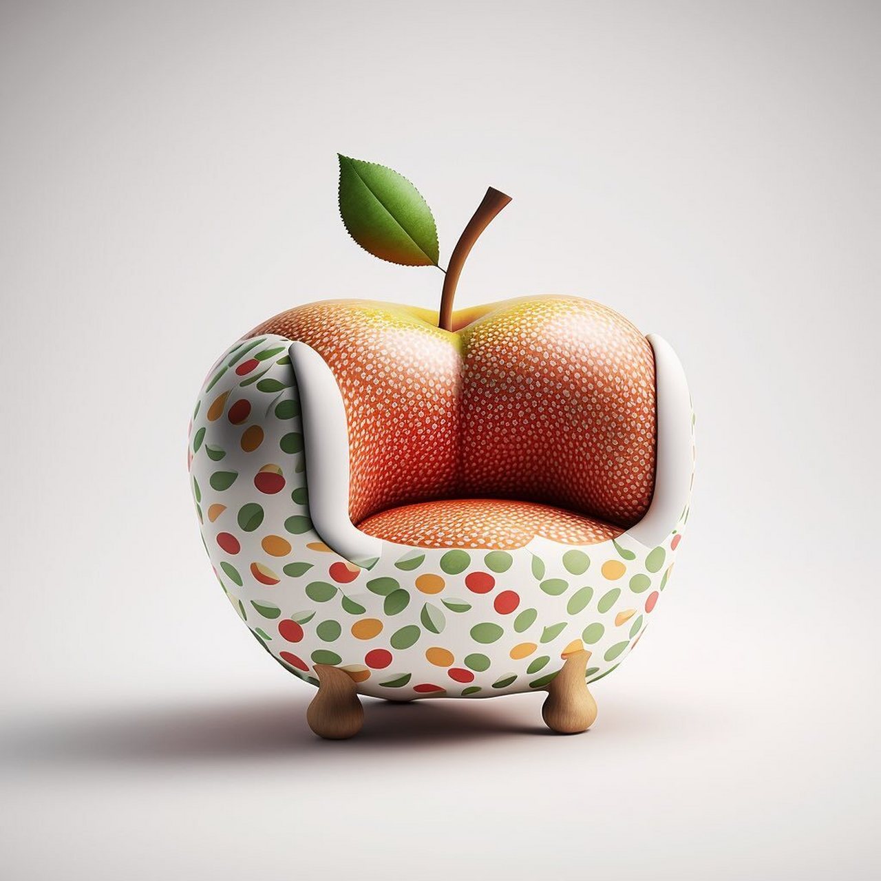 ai时代下的设计 | apple沙发 让思维充分的发散,苹果造型的单人沙发