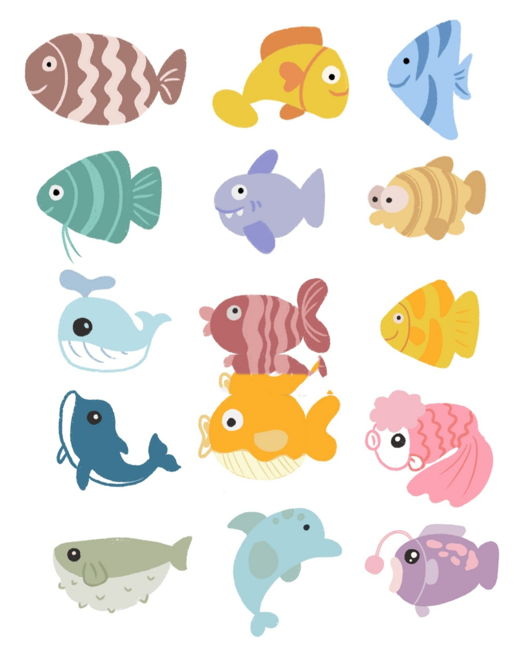 简笔画|各种鱼的画法手绘海洋生物手帐素材 零基础绘画|简笔画教程