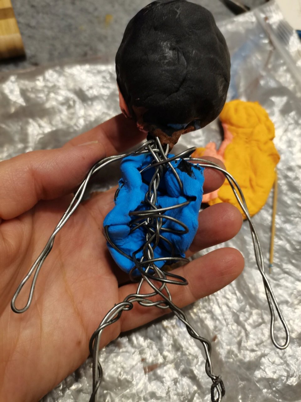 太空人制作过程 太空人制作步骤: 1,先用铁丝拧成人形 高矮胖瘦没关系