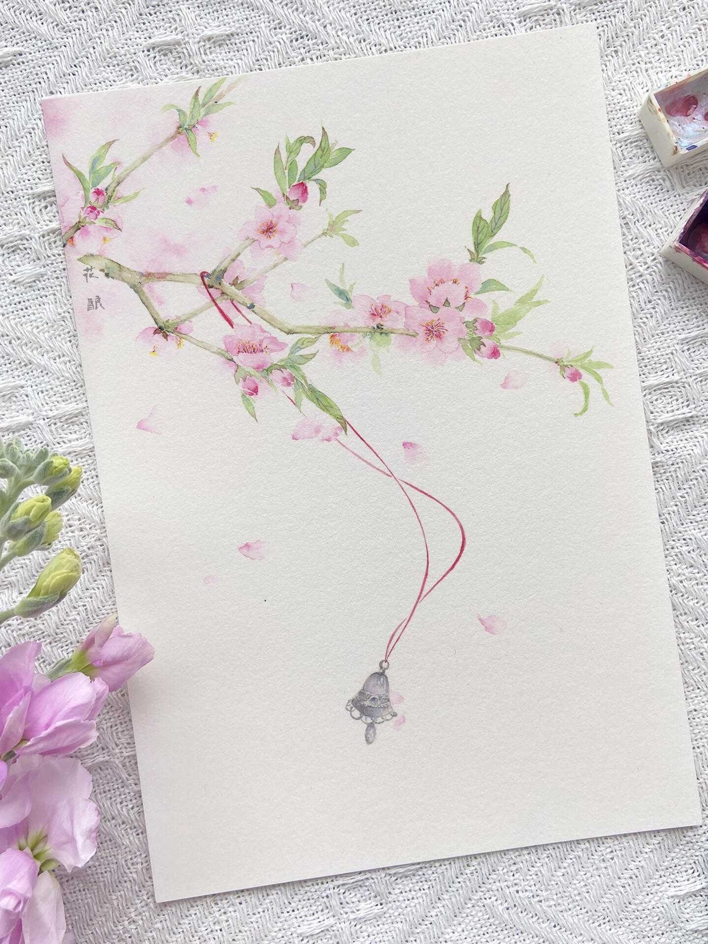 古风花卉丨水彩手绘·桃花始翩然
