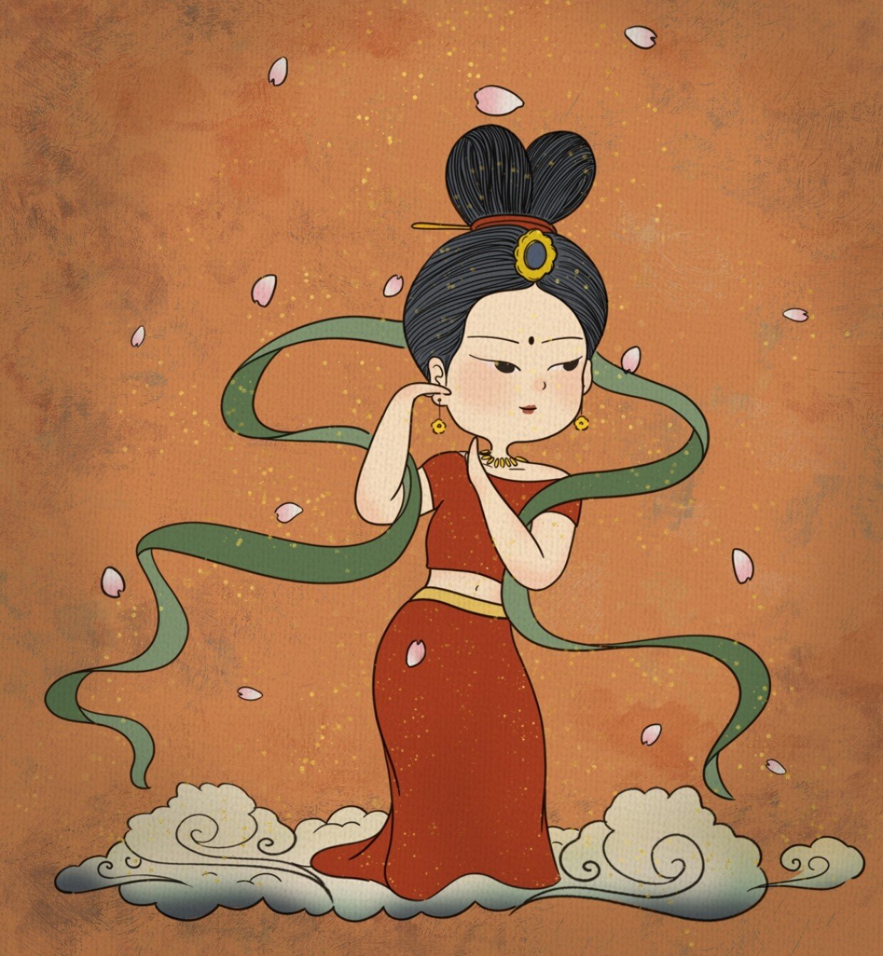 原创插画敦煌文化天女散花