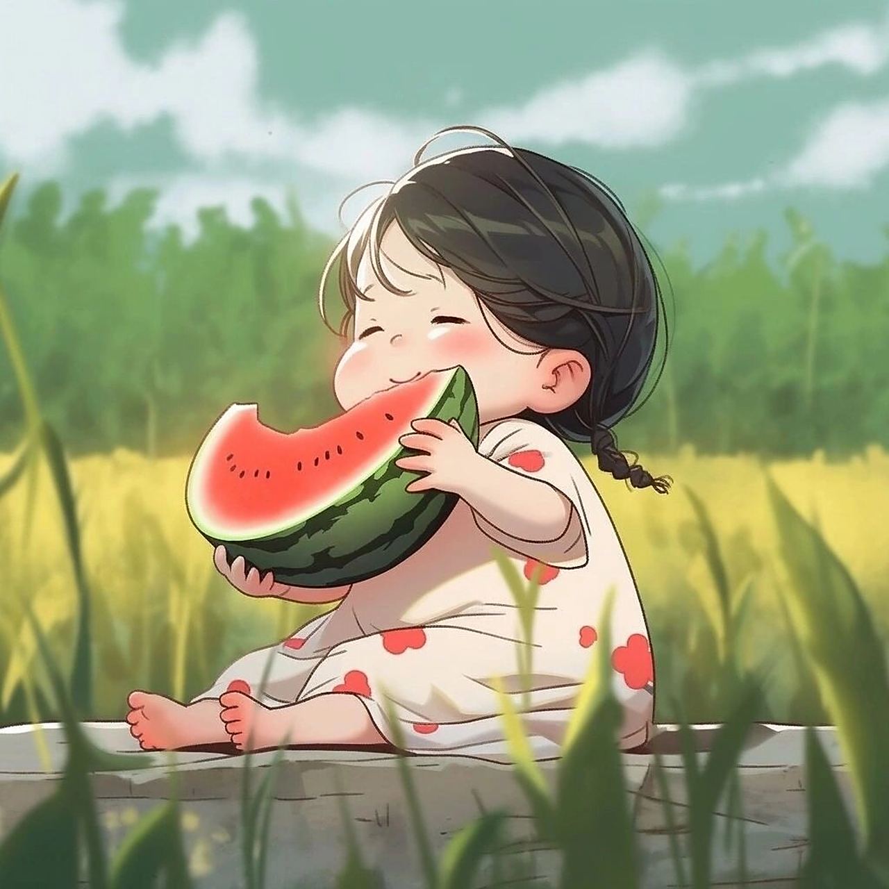 91吃西瓜的小朋友04夏天头像 喜欢的可以46615 发原图哦