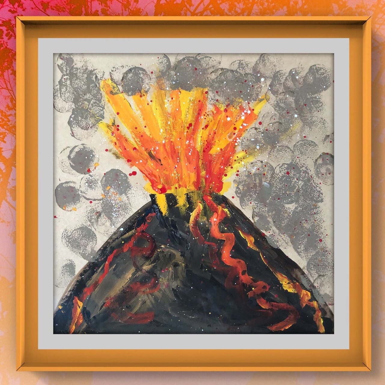 火山99《火山爆发》水粉画颜料创意美术作品96