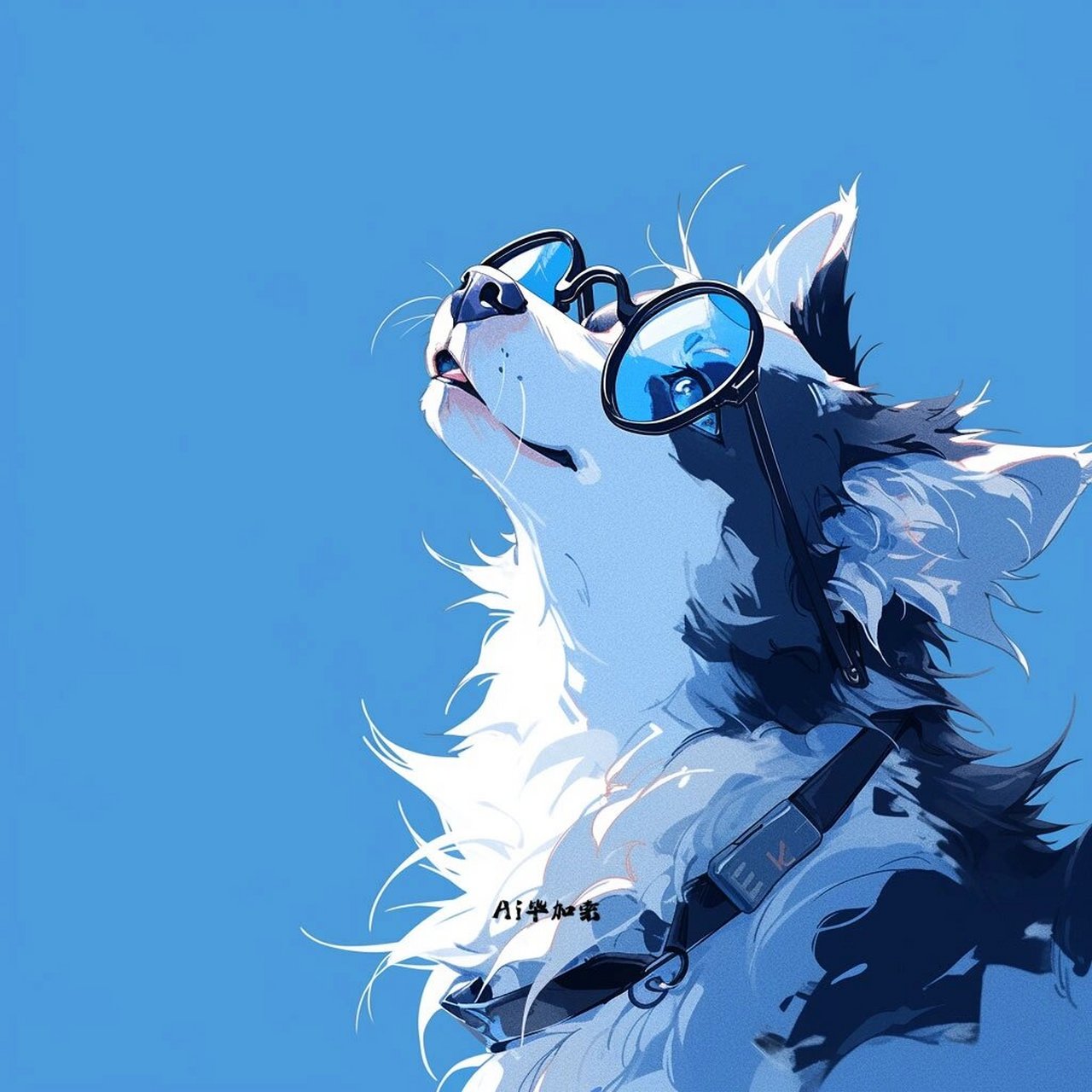 蓝色系97戴眼镜边牧狗狗头像 98边牧修狗说要给