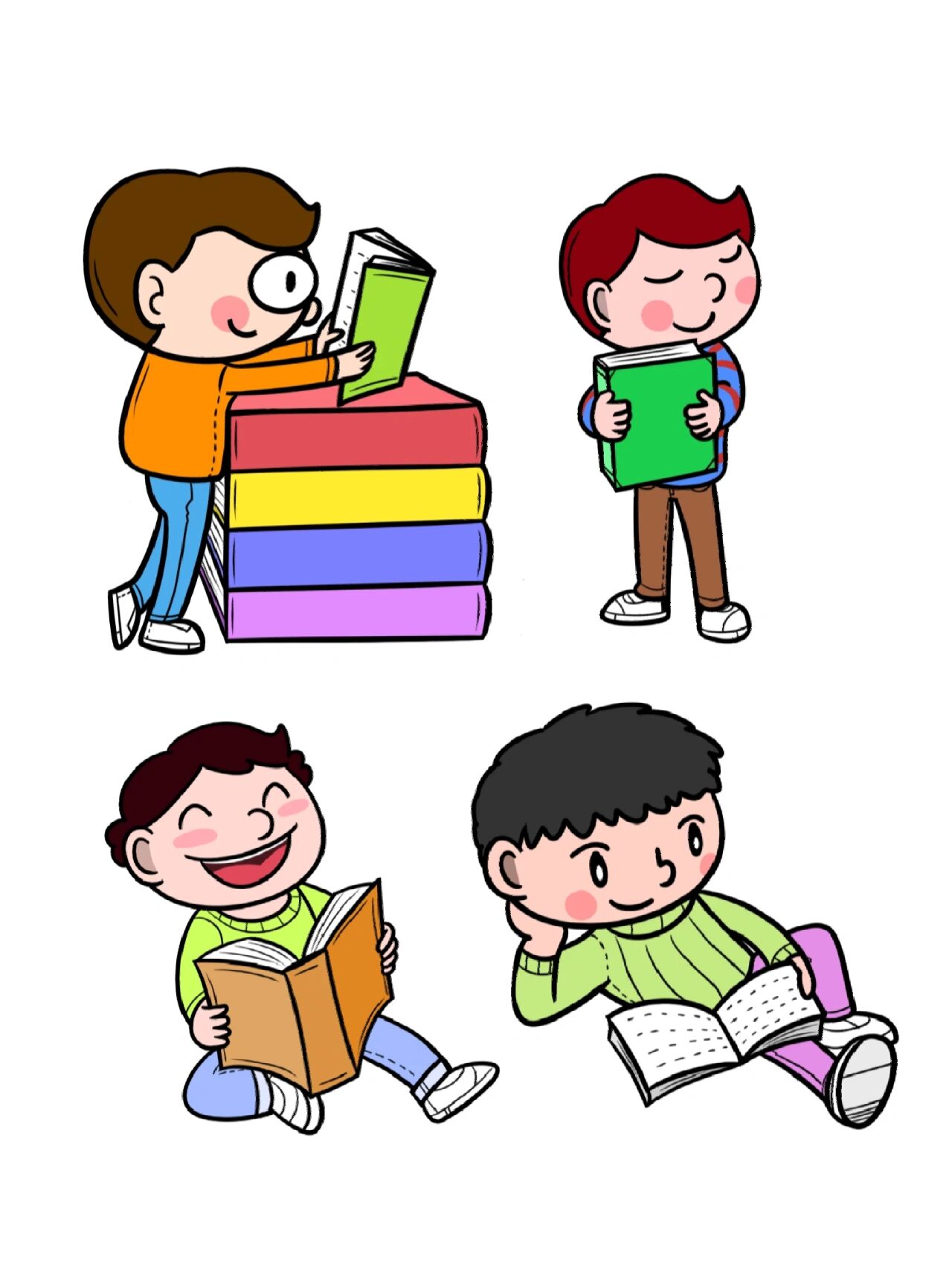 素材分享|卡通可爱小学生读书手绘插画