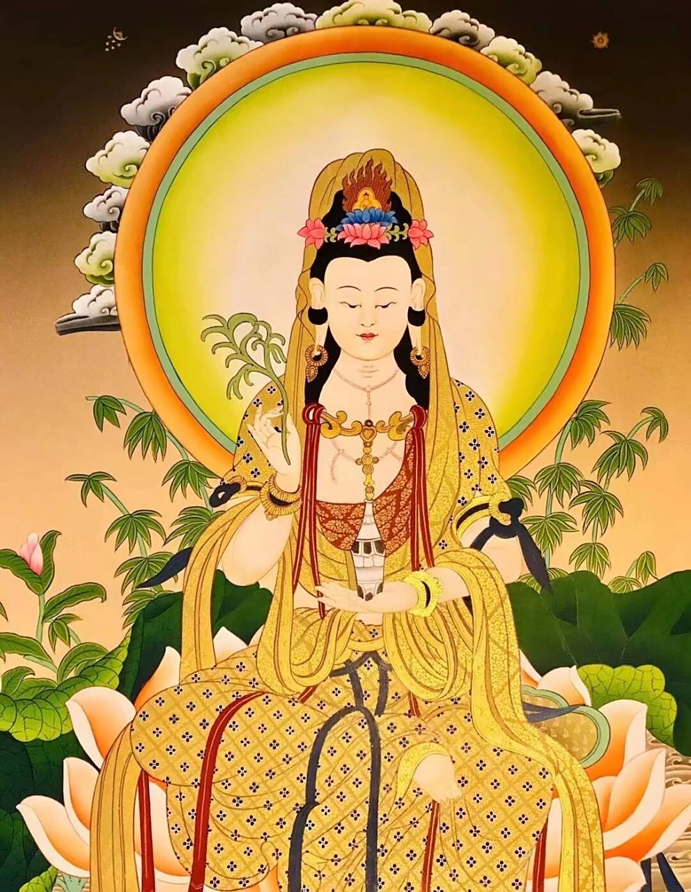 观世音菩萨 8:【收藏品】 汉地造像,纯手绘《南海观世音》白衣观世音