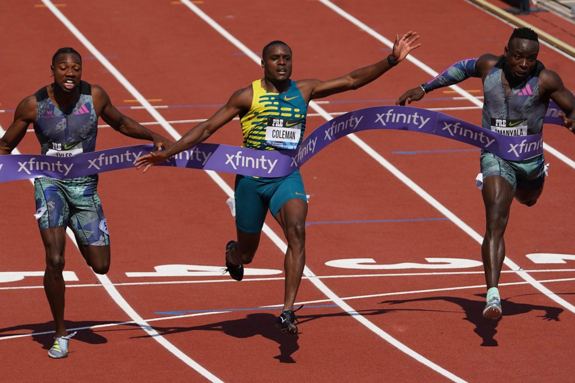 科尔曼(christian coleman)夺得尤金钻石联赛男子百米冠军,同时追平