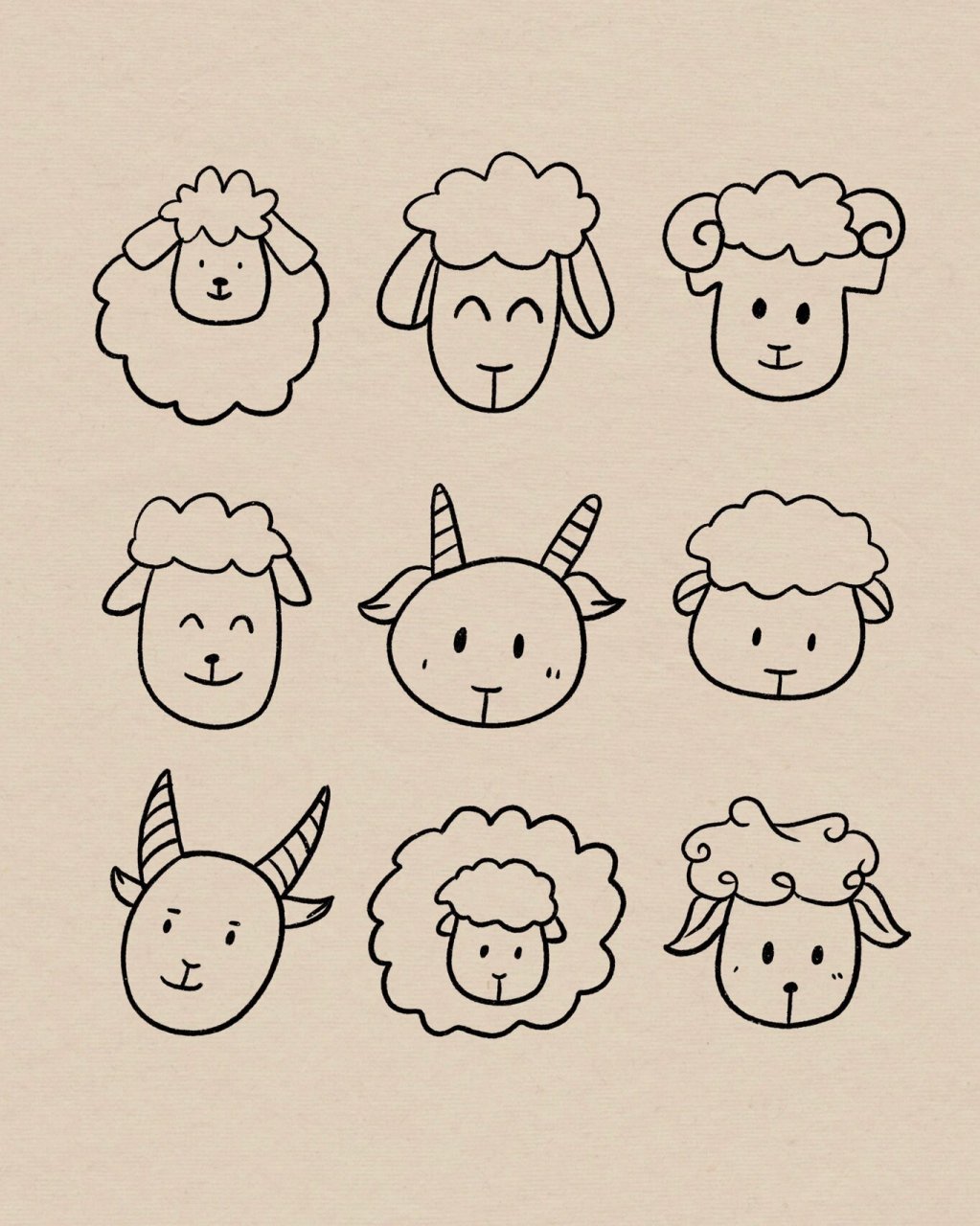 九种小羊简笔画画法|附过程 小羊不就是这么丑萌丑萌的嘛～ 临摹