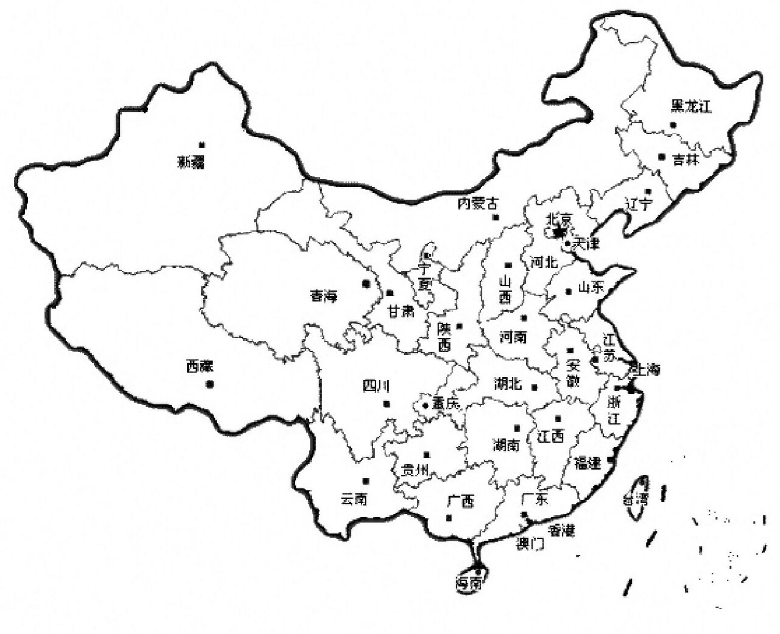 中国省份图黑白高清版图片