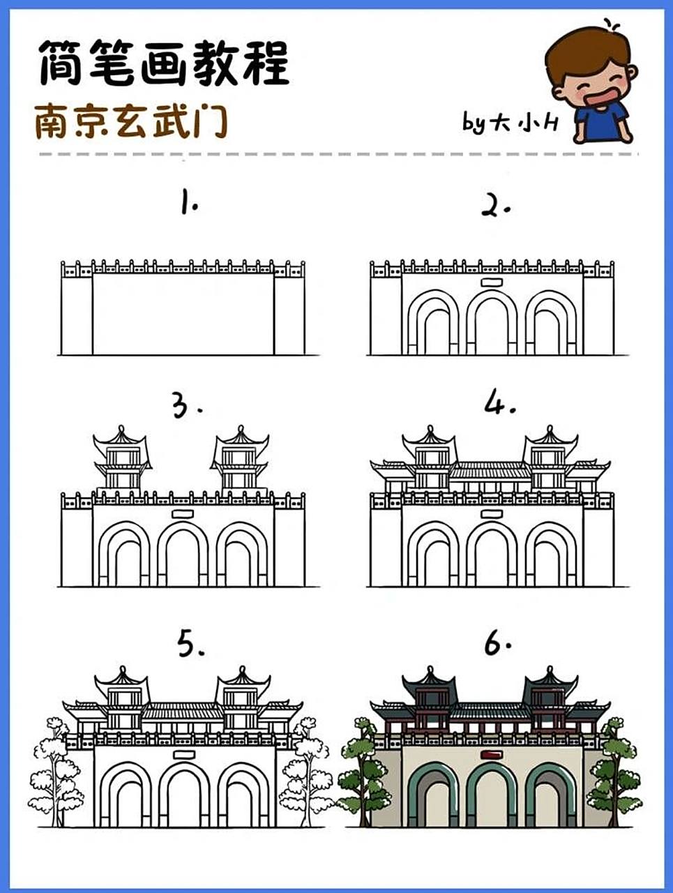 如何画南京玄武门|地标建筑简笔画教程24 地标建筑第