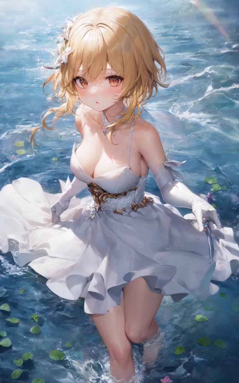 原神:荧美图分享 旅行者,来和我一起看海吧!