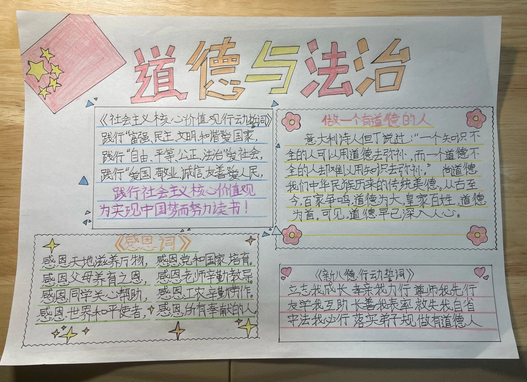 道德与法治手抄报  彩铅版