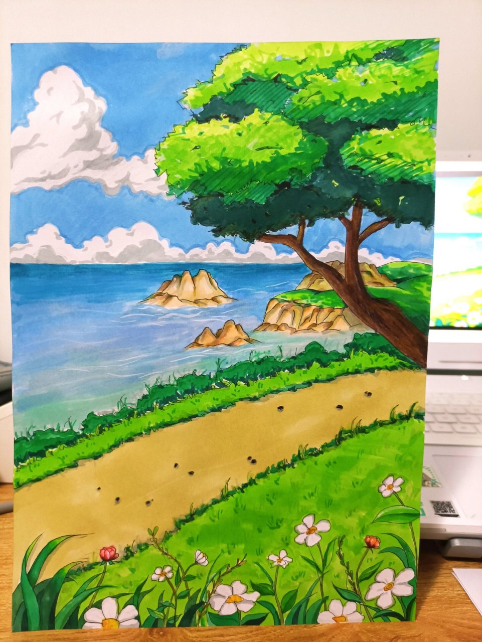 马克笔画  河边小路 临摹的哦 非常治愈的风景