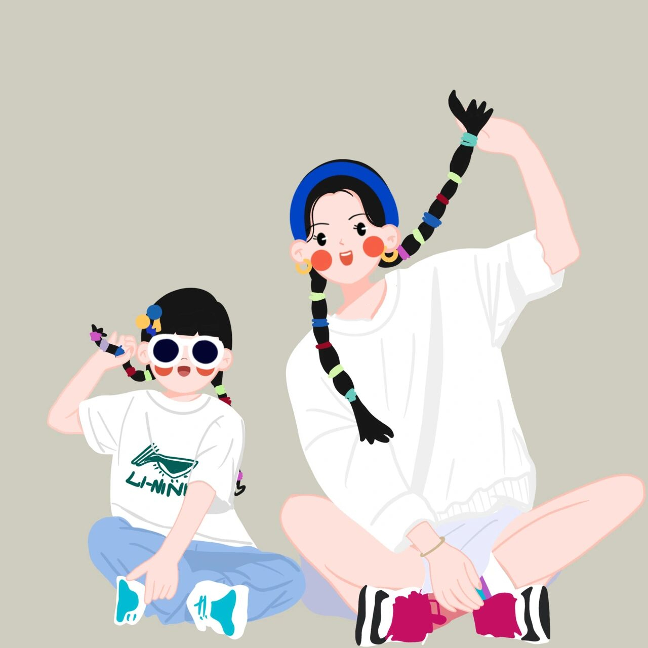 这是一组亲子头像,母女和父女 日更96 今天画的是一组亲子头像,分别