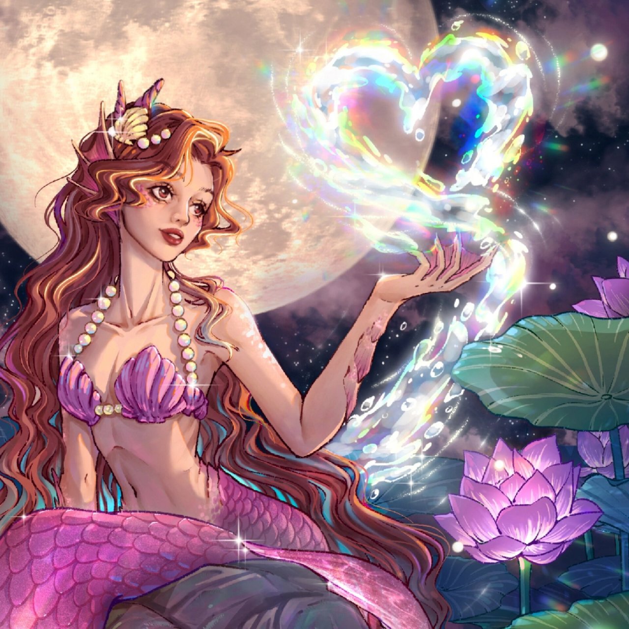 一起来画美人鱼 一只粉色尾巴的美人鱼