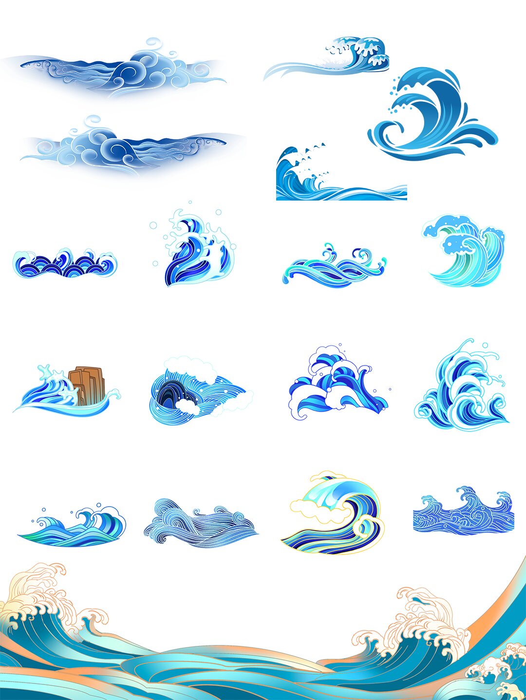 世界海洋日免扣卡通浪花素材分享