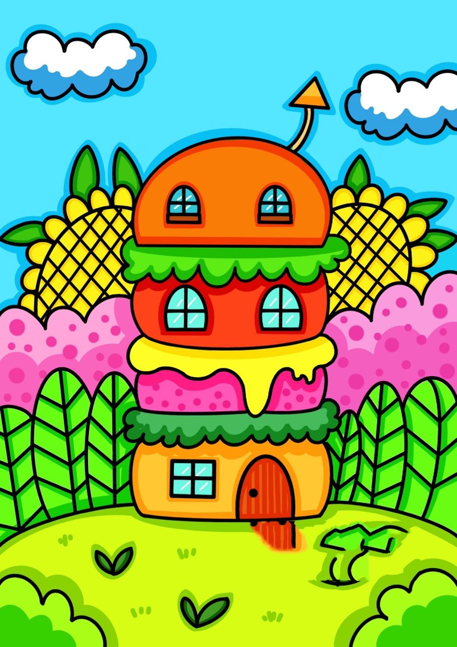 汉堡房子 儿童画 创意画