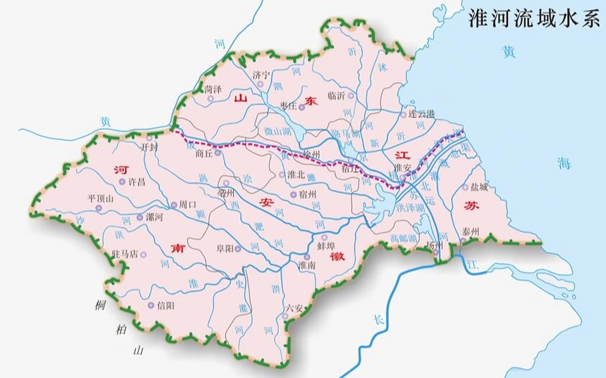 淮河水系地图,连接四个省