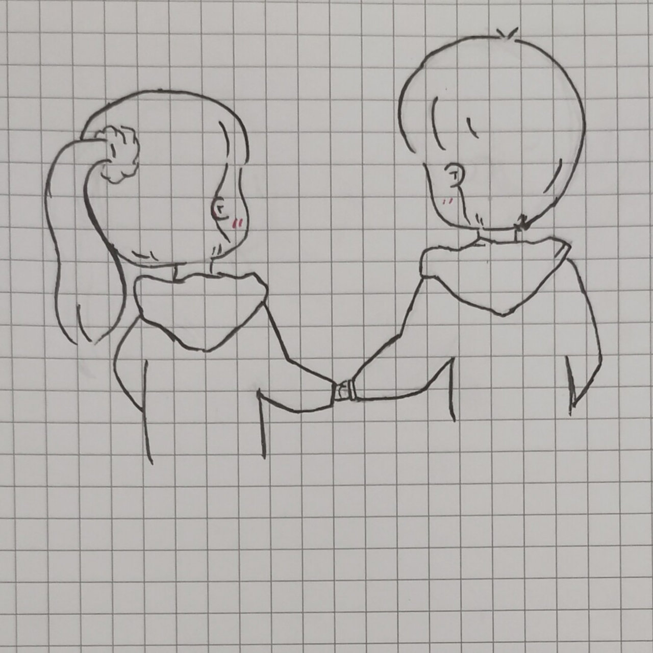 情侣牵手简笔画 第一次尝试画 背影 0.5水笔