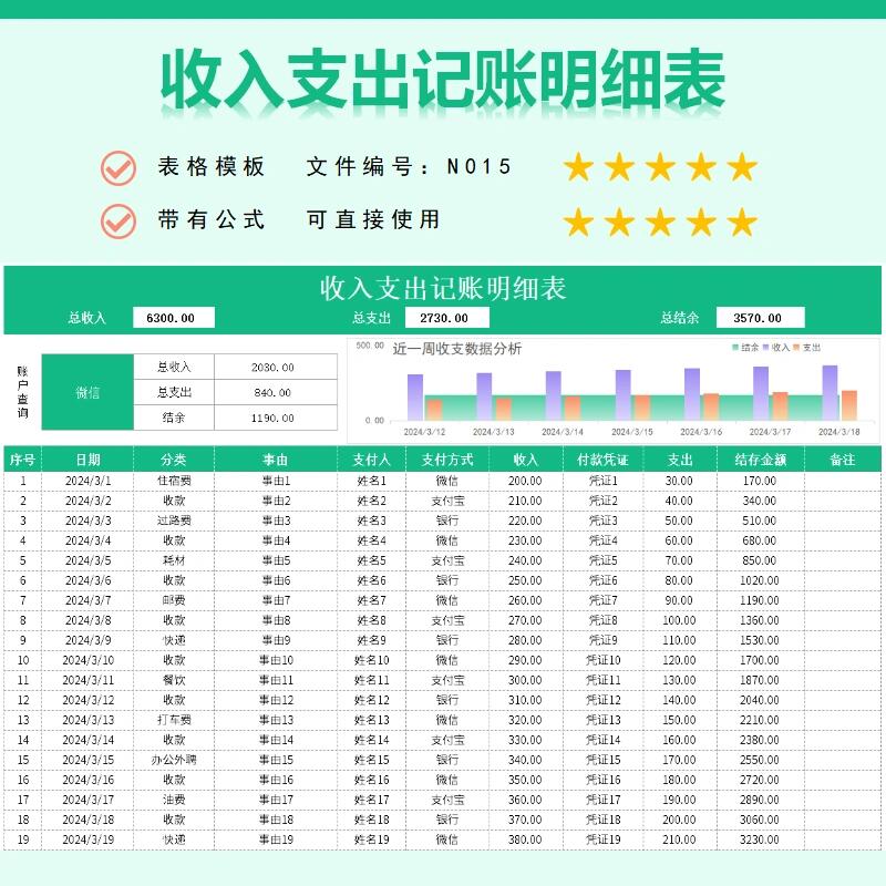 n015 收入支出记账明细表