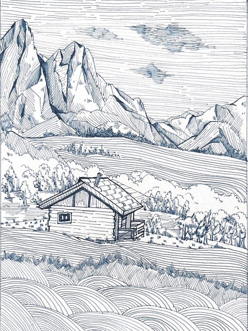 风景速写(控笔训练)5/100 "半山腰总是挤的,你得去山顶看看" 图片来源