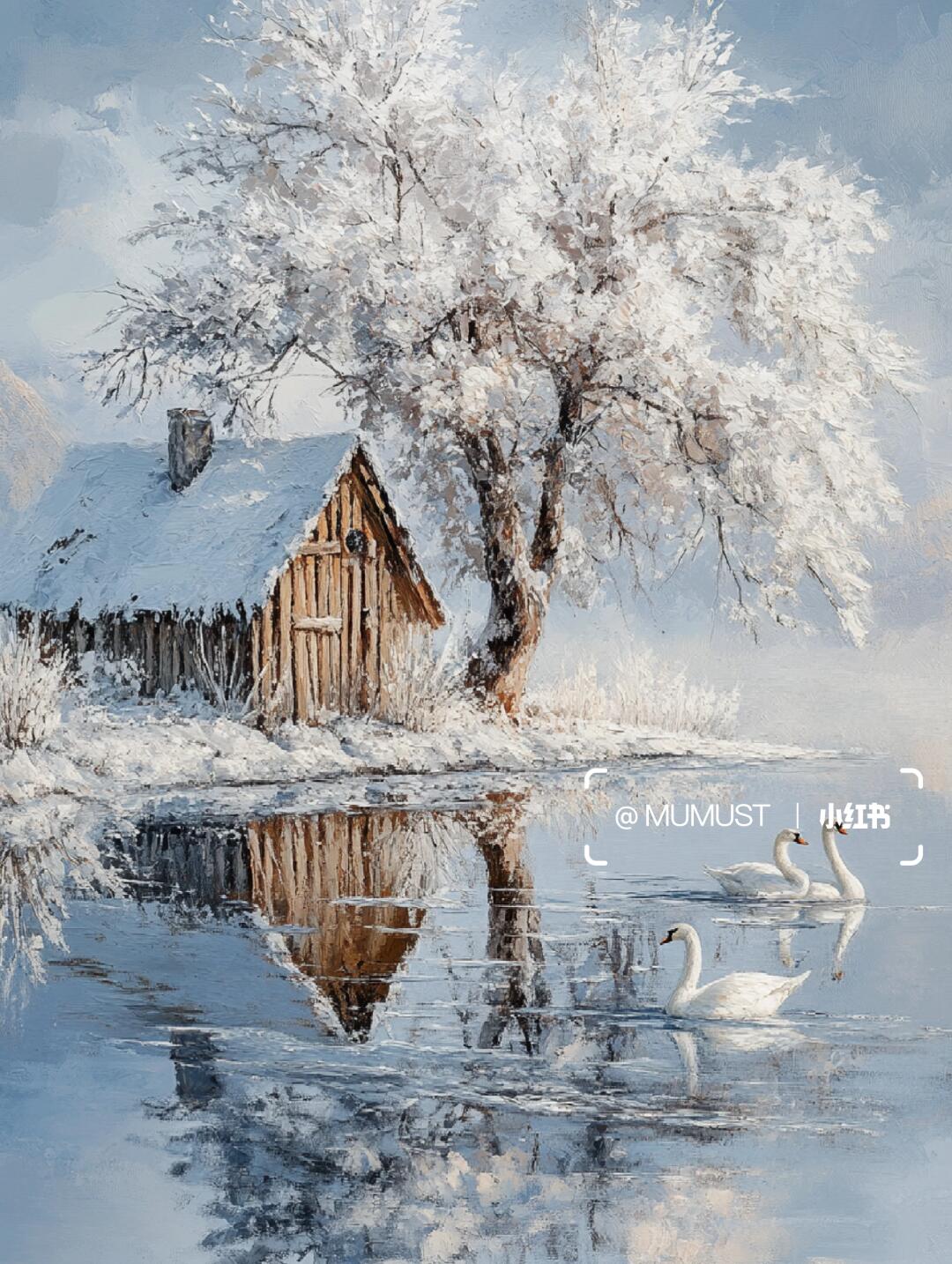 油画 冬日雪景