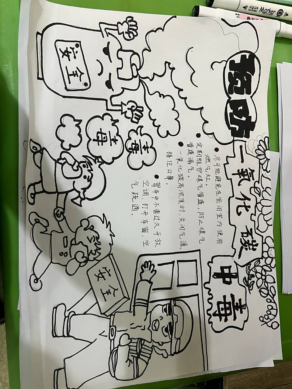 一氧化碳中毒手抄报,颜色另说