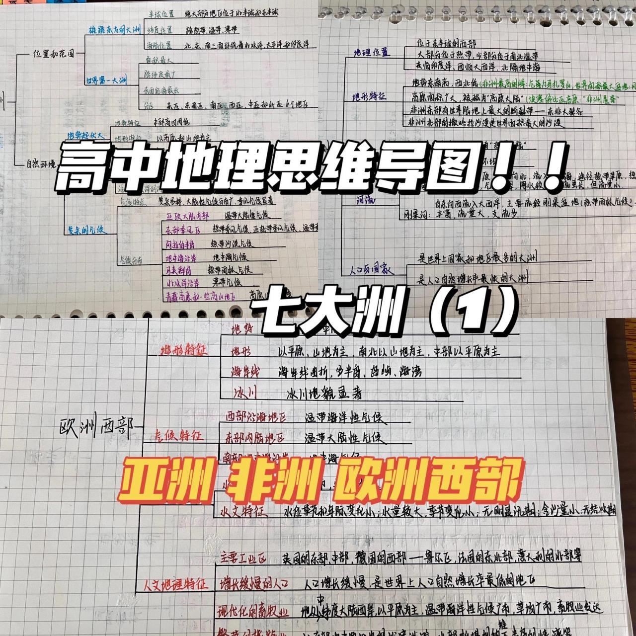 高中地理|亚洲,非洲,欧洲西部思维导图～ 这个会比之前的笔记简洁些.